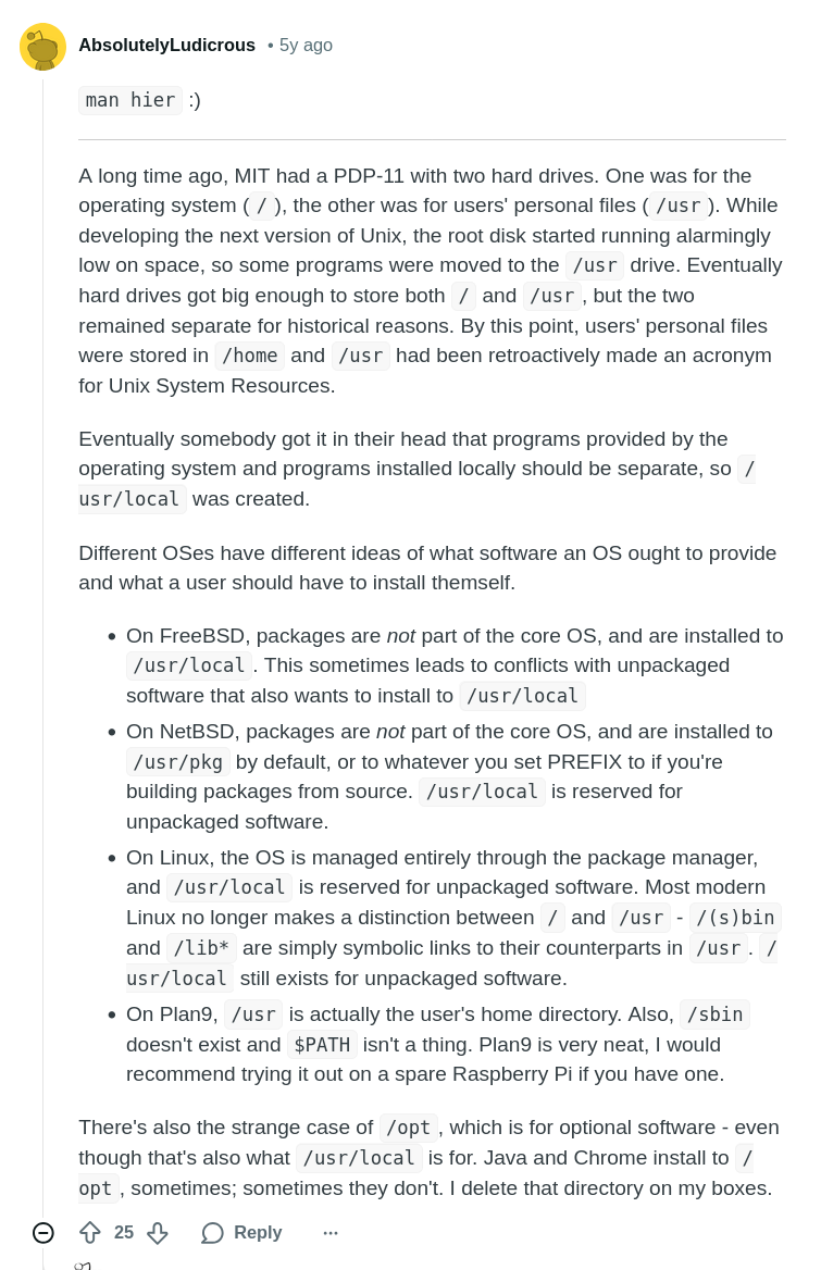 Reddit post explaining the Unix
  filesystem
